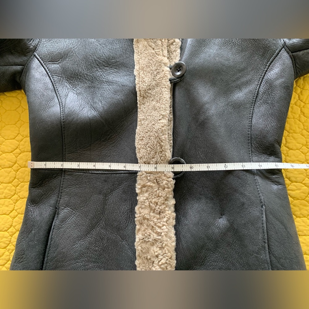 BOD & CHRISTENSEN Black Leather & Shearling Knee Length Coat - Picture 14 of 16